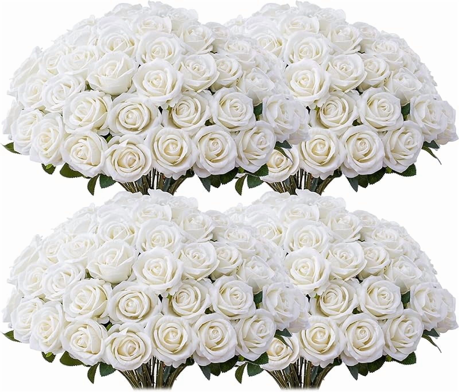 50 PCS Fake Red Roses, Artificial Red Flowers Bulk Realistic Silk Faux ...
