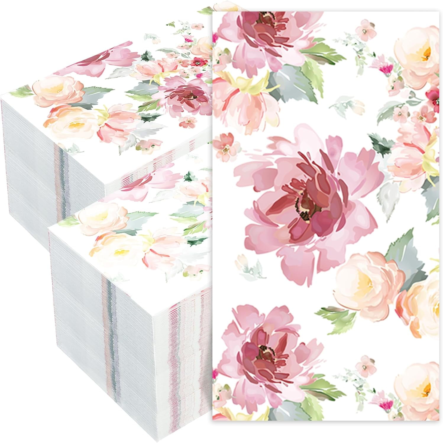 50 PCS Floral Paper Napkins Watercolor Flower Guest Napkins 3-Ply Disposable Dinner Napkins Decorative Paper Hand Towels for Wedding Bridal Baby Shower Tea Party Birthday, 4.3 x 7.9 Inch
