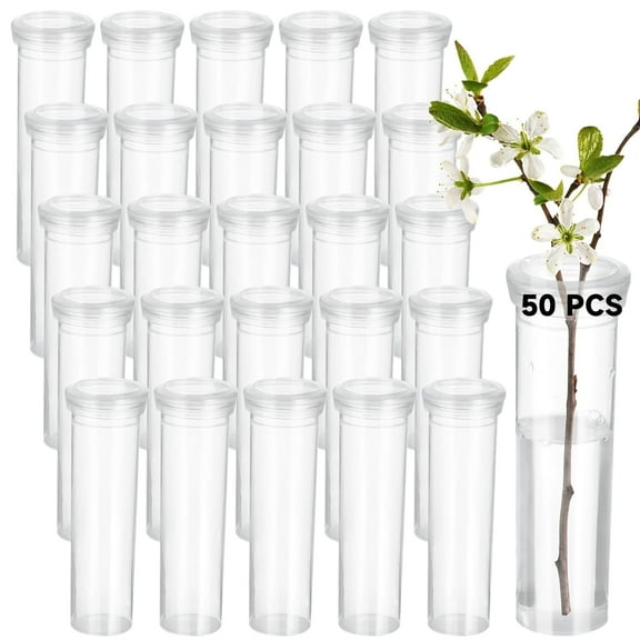 50 Pcs Plastic Floral Water Tubes, 60 ml Flower Stem Nutrition Vials, Plant Tubes for Milkweed Cuttings, Plant Branch Vials with Caps, Clear Floral Breeding Tubes for Flower Arrangements