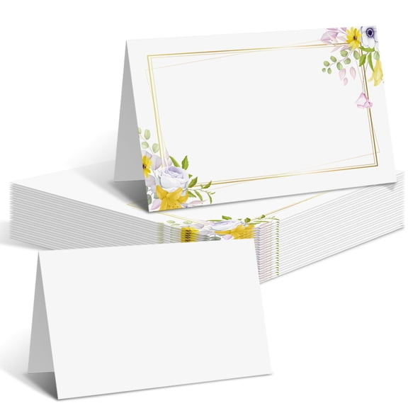 50 PCS Floral Wildflower Place Cards  4.33"x3.34" Tent Fold, Wedding Escort & Seating Name Cards for Dinner Parties, Table Setting (Style C)
