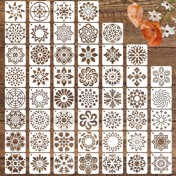 50 PCS Flower Stencils for Crafts Reusable Flower Stencils for Painting on Wood Rocks Canvas Fabric Glass Pottery 3.5 x 2 Inch
