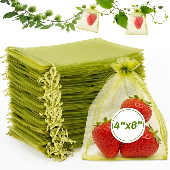 50 PCS Fruit Protection Bags, Mesh Net Covers with Drawstring for Fruit Trees, Garden Pest Barrier for Grapes, Tomatoes & Strawberries, Multiple Sizes