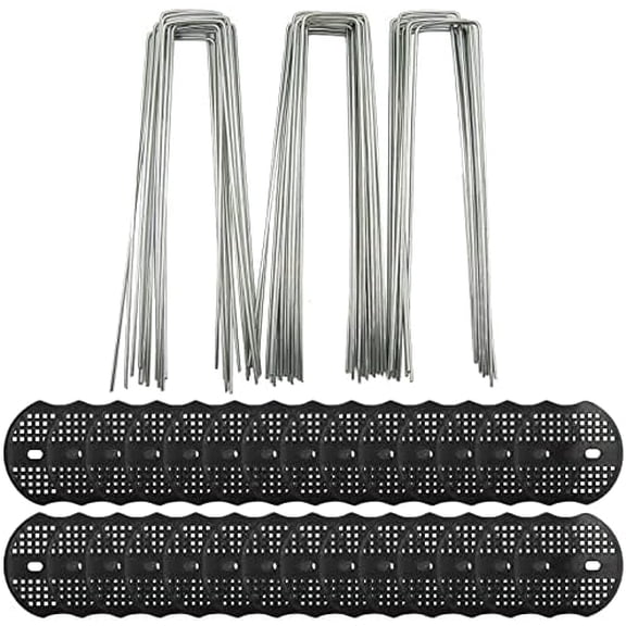 50 PCS Garden Landscape Stakes Staples and Gasket, Thick Heavy Duty Yard Ground Pin for Weed Barrier SodFabric for Weed Barrier Irrigation Tubing Garden Decor, Securing Lawn Fabric, Weed Barrier