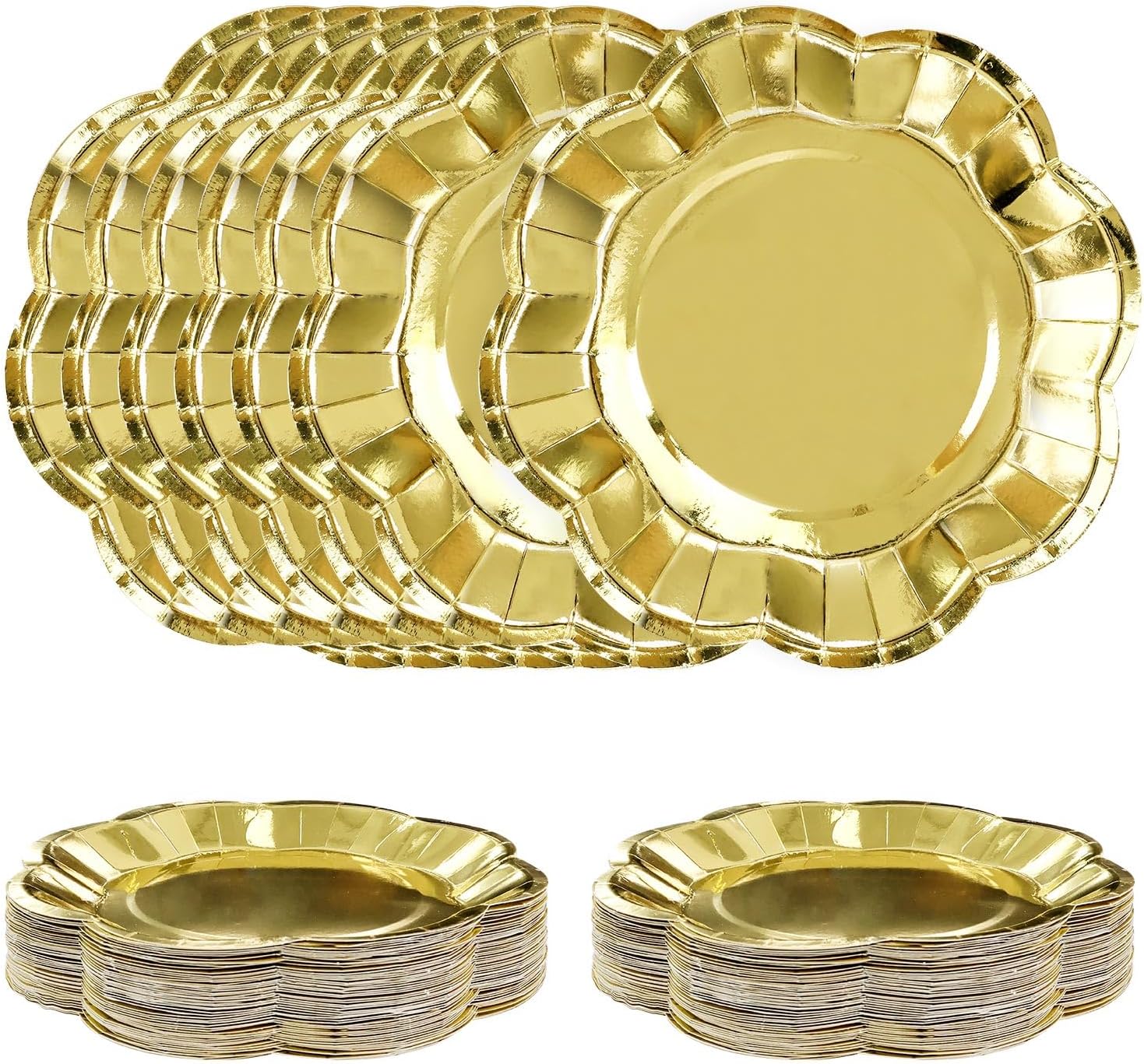 50 PCS Gold Paper Plates 7 Inch Scalloped Dessert Plates Gold Disposable Plate for Party Dinner Wedding Baby Shower Birthday Cake Plate