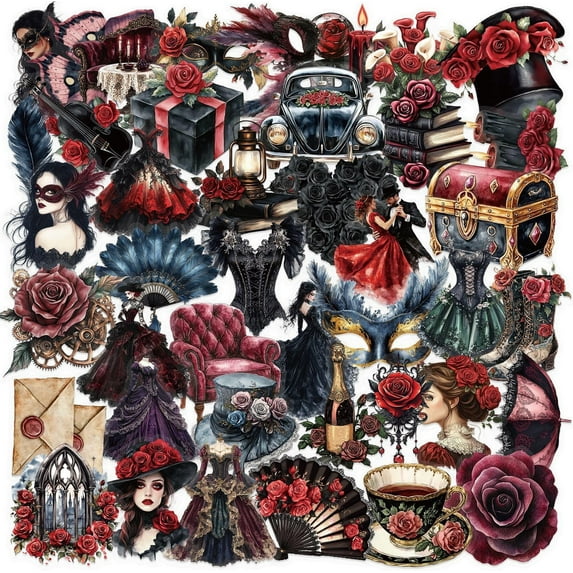 50 PCS Gothic Witchcraft Clear Scrapbook Stickers – Dark Aesthetic Witchy Ephemera Decals for Journaling, Spell Books, Bullet Journals, Gothic Decor, Witch Vintage Collage Supplies