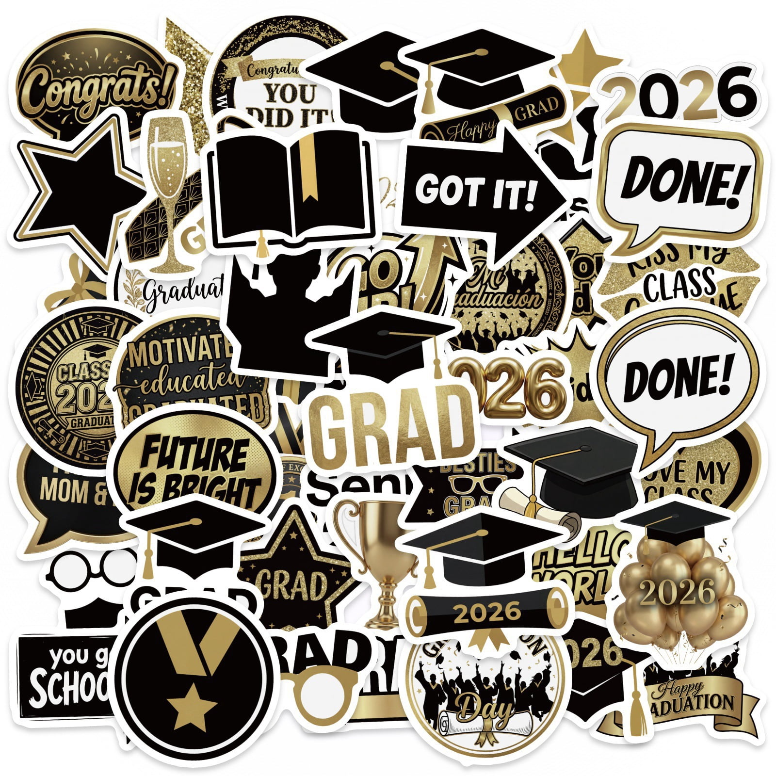 50 PCS Graduation Stickers 2026 - Waterproof Decals for Water Bottles ...