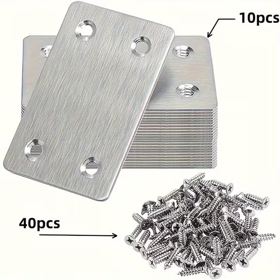50 PCS Heavy-Duty Stainless Steel Furniture Reinforcement Brackets - Corner Supports & Flat Brackets for Cabinet, Shelf, Bed Frame, Bookcase, and Wardrobe Assembly