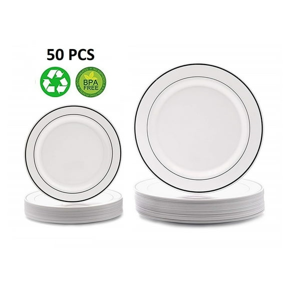 50 PCS Heavyweight White with Silver Rim Wedding Party Plastic Plates,China