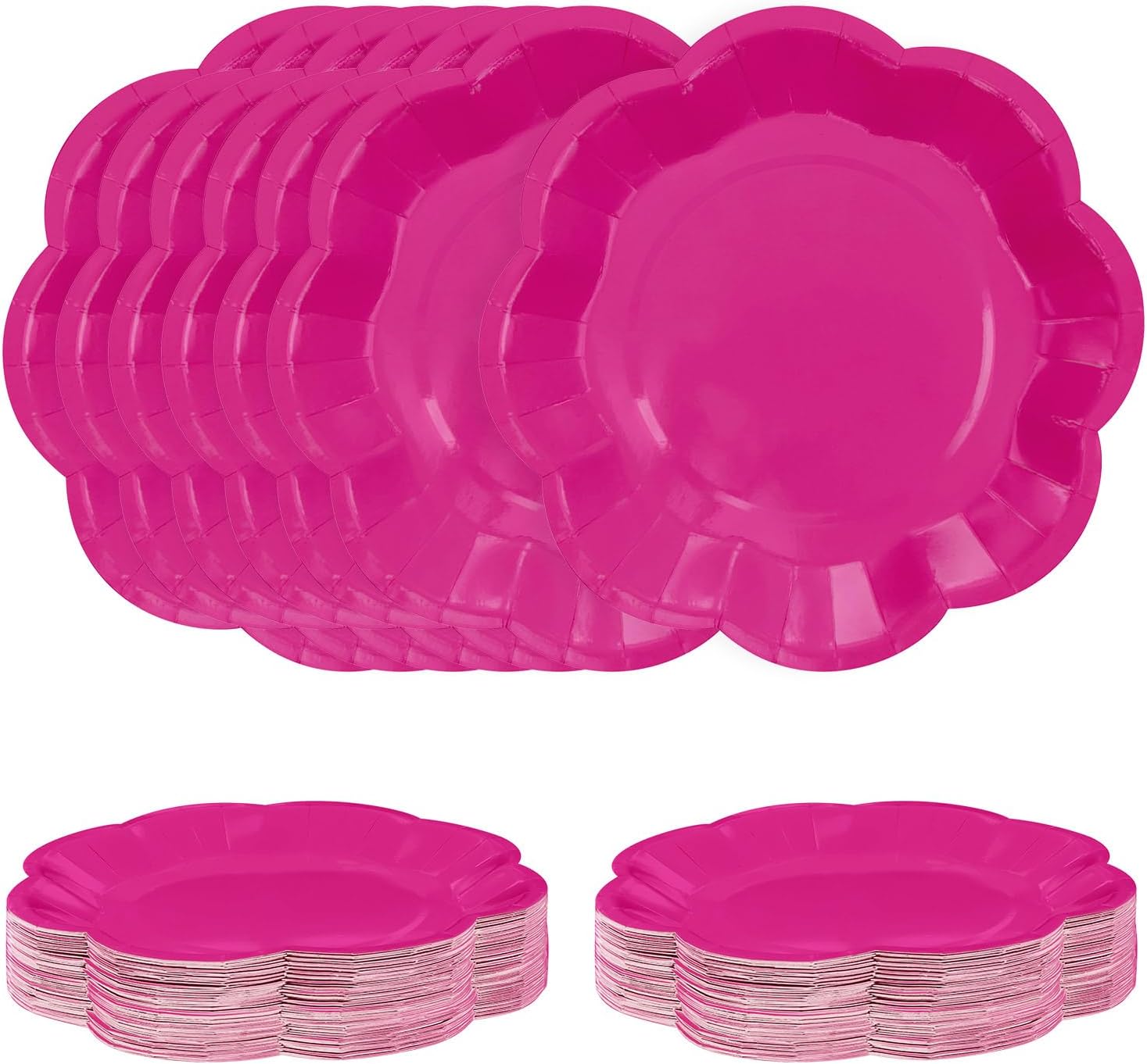 50 PCS Hot Pink Paper Plates 7 Inch Scalloped Dessert Plates Hot Pink Disposable Plate for Party Dinner Wedding Baby Shower Birthday Cake Plate