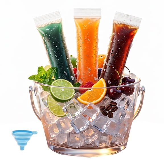 50 PCS Ice Pop Pouch with Funnel Transparent Rectangular Popsicle Mold Bag for Ice Cream Yogurt Candy Party Favor