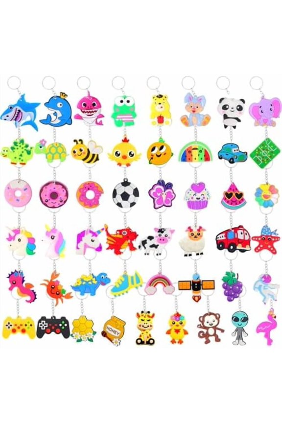 50 PCS Keychains Bulk Cute Key Chain for Classroom Prizes Rewards Students Incentives Birthday Holiday Gifts Party Favors Keyrings for Kids$$Office