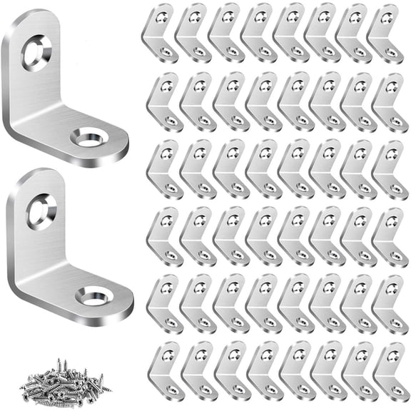 50 PCS L Bracket Corner Brace, Stainless Steel Brackets, Metal Bracket, Small Right Angle for Wood Furniture Chair Drawer Cabinet with 100 Screws (0.79 x 0.79 inch)