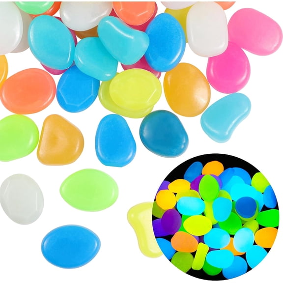 50 PCS Large Glow in The Dark Rocks - Mixed Color Luminous Stones 4.5cm Big | Glow Stones Fish Tank Rocks Outdoor Decor Garden Yard Walkway Pathway FD05LMX50
