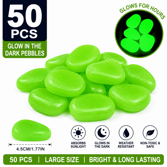 50 PCS Large Glow in The Dark Pebbles, 1.77 Inch Luminous Garden Stones, Glow Rocks for Walkway, Patio, Yard, Fish Tank, Outdoor Decor
