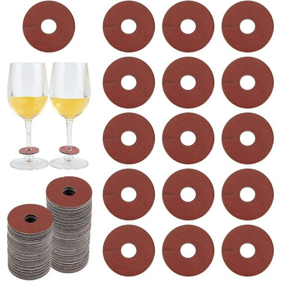 50 PCS Leather Wine Glass Charms 1.4inch in Diameter Flat Round Drink Name Tags Sienna Color Wine Glass Identifier Charms Leather Drink Markers Tags for Cocktail Champagne Stem Glasses Sienna