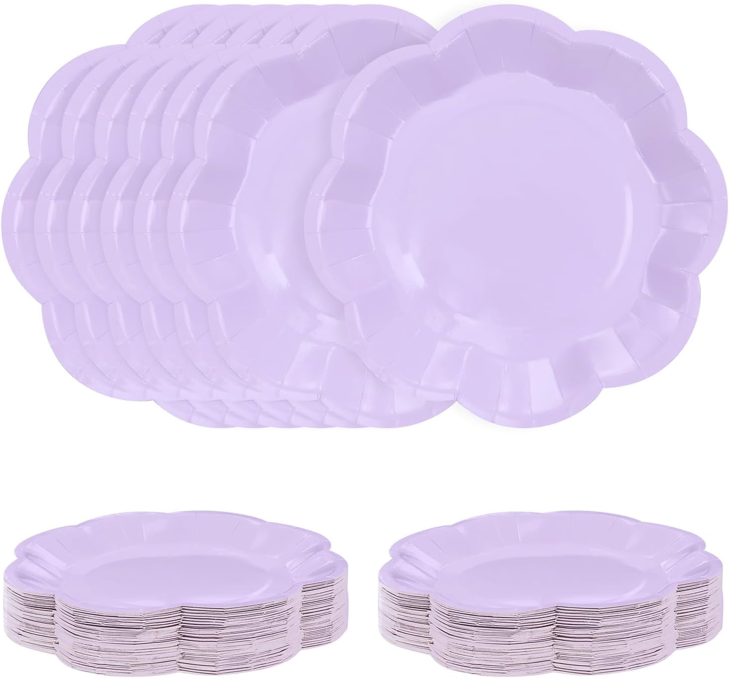 50 PCS Light purple Paper Plates 7 Inch Scalloped Dessert Plates Lavender Disposable Plate for Party Dinner Wedding Baby Shower Birthday Purple Cake Plate