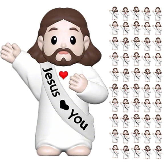 50 PCS Little Jesus Figures,1.18x1.38 Inch PVC Characters with "Jesus ❤ You" Sash, Party Favors Collectible Religious Decor for Home Office