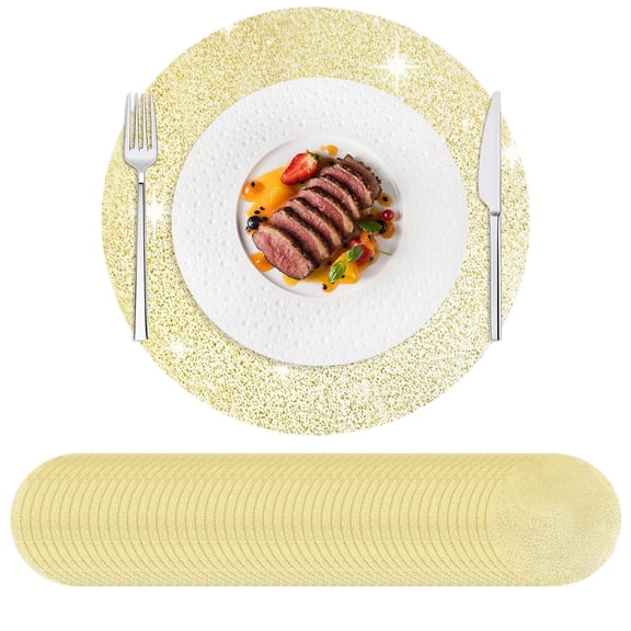 50 PCS Metallic Foil Placemats, 13 Inch Round Mesh Disposable Table Mats, Glitter Hollow Decorative Placemats for Wedding Party Christmas Holiday Decoration