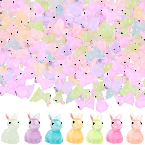 50 PCS Mini Glow in The Dark Bunny Figurines Colorful Cute Miniature Resin Animals for DIY Craft, Aquarium, Gardening Decor, Easter Bunny