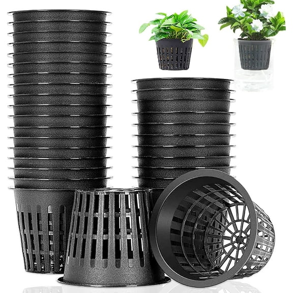 50 PCS, Net Pot, 3 Inch, Black, Heavy Duty, Slotted Mesh, Hydroponic Cups, Garden Plastic, Plant Nursery, Indoor Use