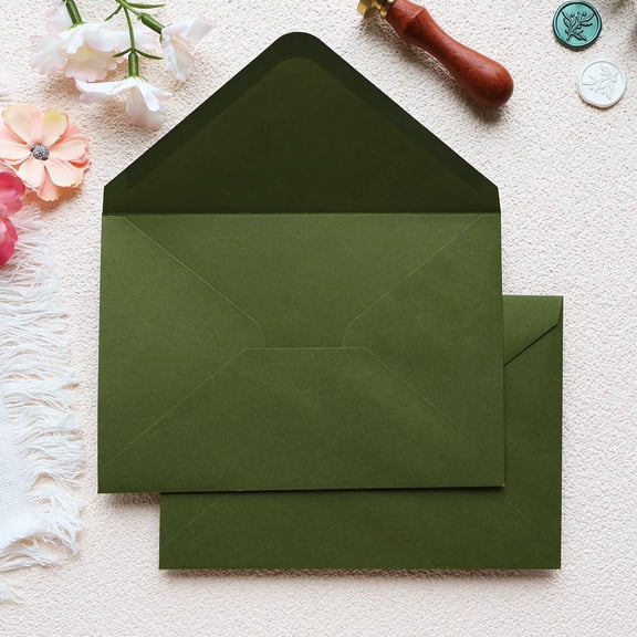 50 PCS Olive Green A7 Envelopes, 5.35 x 7.6 Inch Envelopes Perfect for 5x7 Wedding Invitations, Christmas Gift, Birthday Cards, Photos, Acrylic Greeting Cards and All 5x7 inch Inserts