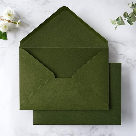 50 PCS/Pack A7 Envelopes, 5.25 x 7.5'' Olive Green Envelopes For 5x7'' Weddings Invitation Cards, Christmas Gift Cards, Acrylic Invitations, Photos and Any 5x7" Inserts