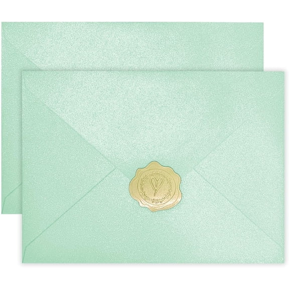 50 PCS Pearl Mint Green Envelopes A7,5 x 7 Mint Green Shimmer Envelopes for Invitation,Perfect for Wedding Invitation Cards,Birthday RSVP Invite,5.25 x 7.25 inches