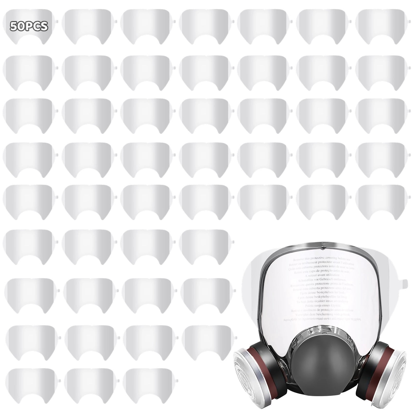 50 Pcs Peel off Lens Covers, Face Shield Covers, PET Lens Covers with Self-Adhesive Tapes, Compatible with 3M 6885, 6000, 6700, 6800, 6900 Series Face Shield Covers