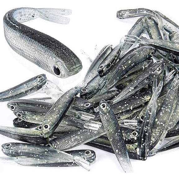 50 PCS Plastic Soft Fishing Lure, Lifelike Forked Tail Minnow, Fishing Baits Tackle for Saltwater and Freshwater Bass, Crappie, Walleye, or Trout Lures$$Sport & Recreation Other