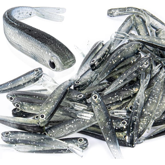 50 PCS Plastic Soft Fishing Lure, Lifelike Forked Tail Minnow, Fishing Baits Tackle for Saltwater and Freshwater Bass, Crappie, Walleye, or Trout Lures