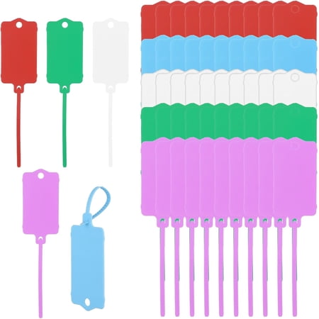 50 PCS Plastic Tags for Labeling, Labels Writable Hanging with Sealing Strap, Shipping Cable Tie Plastic Tags Label for Keys Luggage Logistic Retail Inventory