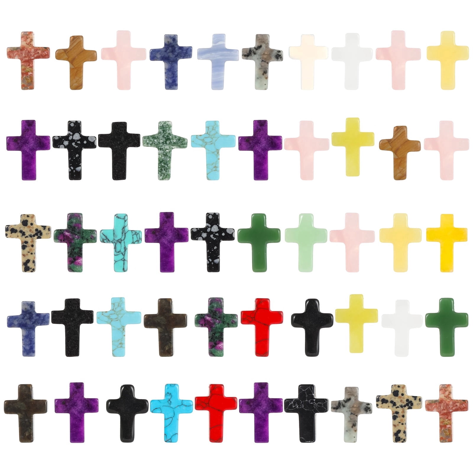 50 PCS Pocket Crosses Bulk Set, Natural Stone Mini Cross Charms for DIY Jewelry, Random Colors Pocket Crosses, Elegant Polished Stone Pendant for Crafting and Presents
