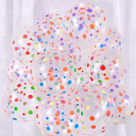 50 PCS Polka Dot Balloons 12 Inch, Clear Latex Balloons with Multicolor Dots and White Ribbons for Birthday Wedding Engagement Graduation Party Decorations