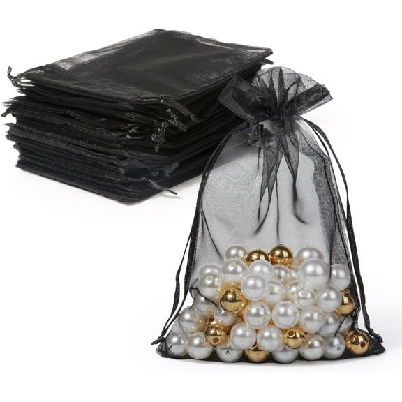 50 PCS Premium Sheer Organza Bags, Wedding Favor Bags with Drawstring, 4x6 inches Jewelry Gift Bags for Party, Jewelry, Festival, Makeup Favor Bags, Net gift bags, Drawstring goody bags