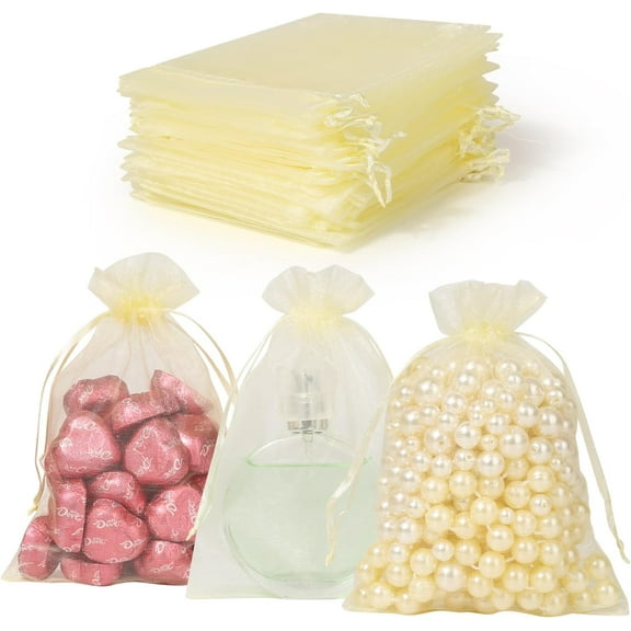 50 PCS Premium Sheer Organza Bags, Wedding Favor Bags with Drawstring, 4x6 inches Jewelry Gift Bags for Party, Jewelry, Festival, Makeup Favor Bags, Net gift bags, Drawstring goody bags