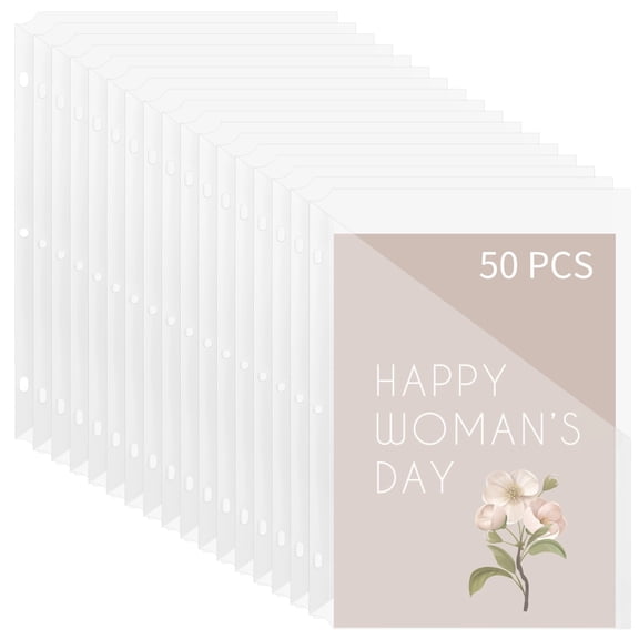 50 Pack Clear 3-Ring Binder Plastic Sleeves  Poly Translucent Punch Pockets, Slash File Jacket Organizers for Paper Documents, Letter Size, for Home, School & Office