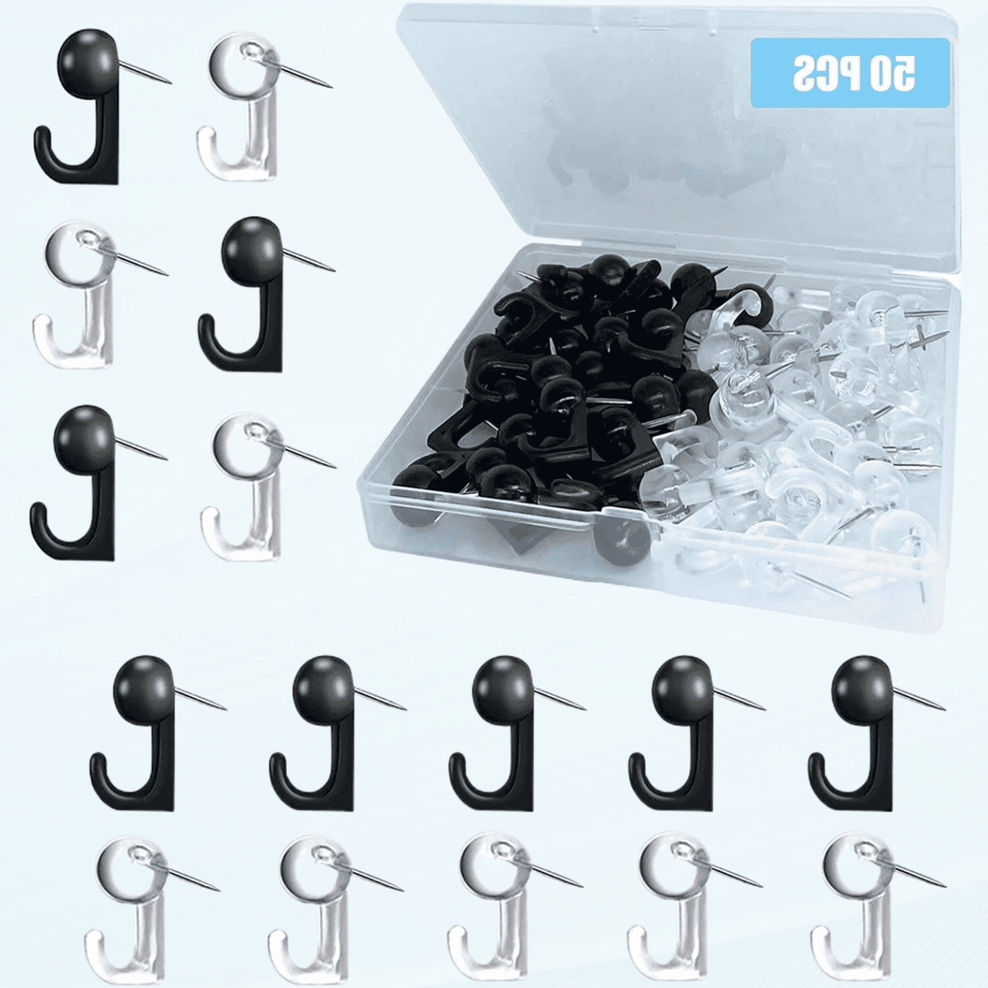 120Pcs Push Pin Hooks, Clear Thumb Tacks Plastic Heads Pin Tacks Decorative Wall Push Pins Push Pins With Hooks For Cork Board, Bulletin Board, Map, Calendar, Wall Hangings