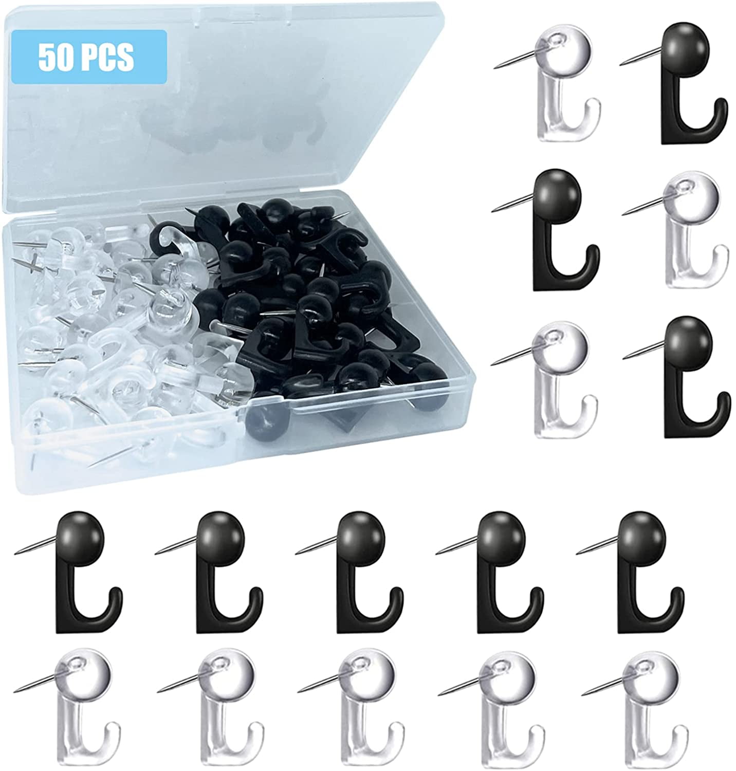 50 PCS Push Pin Hooks, Plastic Heads Cork Board HooksThumb Tacks Hook