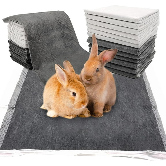 50 PCS Rabbit Pee Pads Disposable Bunny Pads Potty Training Pee Pads Regular Size(23.62“ x 17.72”) Charcoal Leak-Proof Super Absorbent for Rabbits and Small Pets