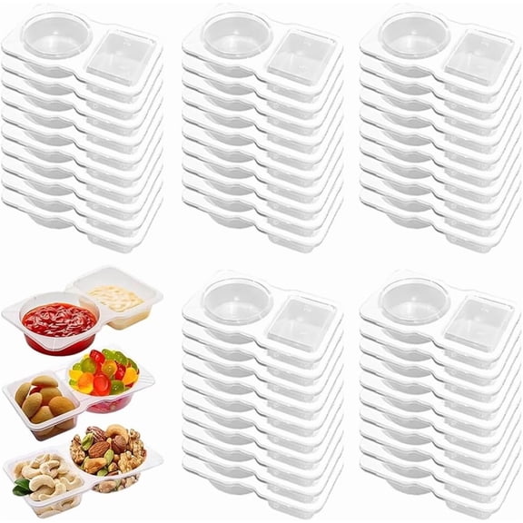 50 PCS Reusable Snack Pack Containers, Double Compartment Condiment Containers, Snack Pots With Lids, Clear Portable Dip Container, Reusable Sauce Container