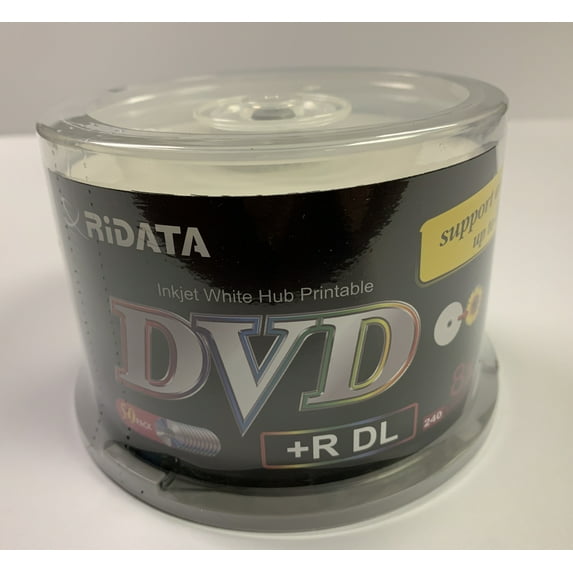 50 PCS RiDATA Inkjet White Hub Printable Dual Layer DVD Plus R, DVD+R DL 8X 8.5GB 240Minute