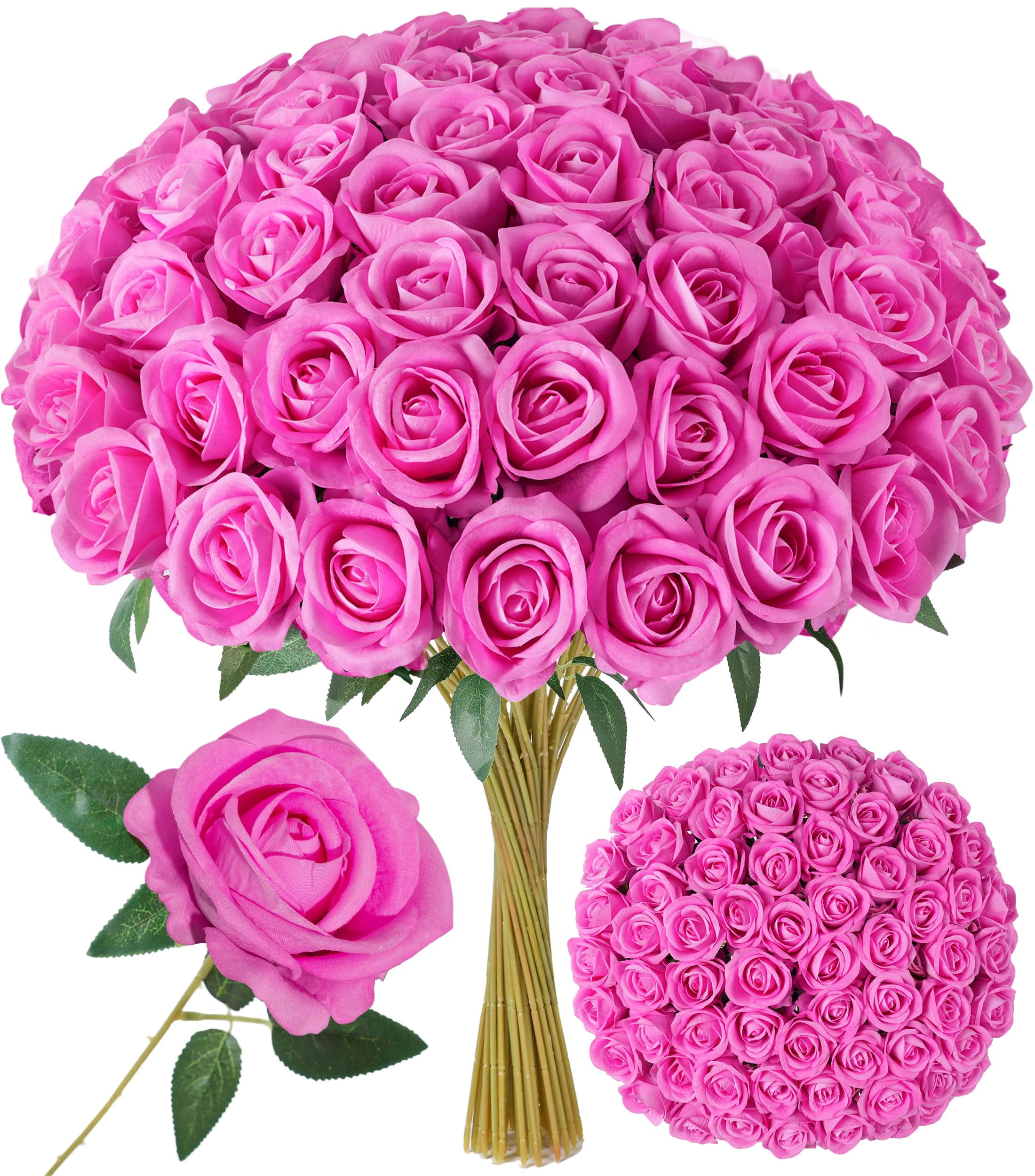 Alex Roses Flowers 50 PCS Roses Artificial Flowers with Long Stems Fake Roses, Silk ...