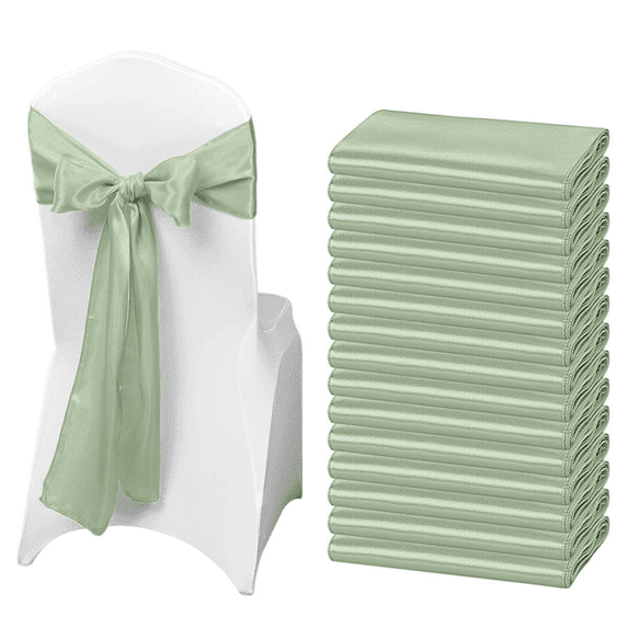 50 PCS Satin Chair Sash Chair Decorative Bow Designed Chair Cover Chair Sashes for Thanksgiving Wedding Banquet Party Home Kitchen Decoration (Sage Green,7 x 108 inch)
