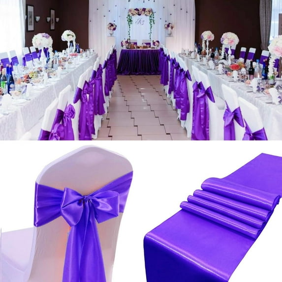 50 PCS Satin Chair Sashes Bows Decorative Universal Chair Cover Band Chairs Ribbon Ties Back Sash for Wedding Party Ceremony Reception Hotel Events Birthday Banquet Restaurant Decor(7x108inch,Purple)