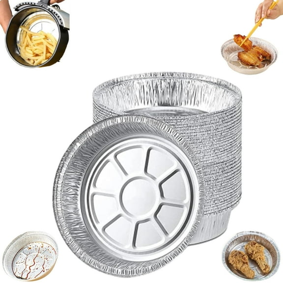 50 PCS Set Reusable Aluminum Foil Air Fryer Liners, Oil-Proof Aluminum Foil Tin Box, Non-stick Round Air Fryer Liners Reusable, Oil-Proof Water-Proof, for Baking, Frying, Grilling