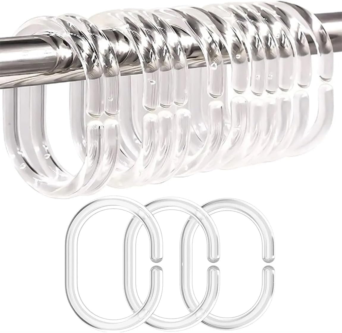 50 PCS Shower Curtain Rings, Plastic Clear Shower Curtain Hooks, C ...