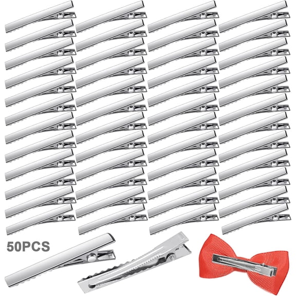 50 PCS Small Silver Duckbill Alligator Clips, Metal Hair Clips Curl Section Crocodile Barrettes, Crocodile Clips Hair Pins Duckbill Hairclips, Sectioning Curl Clips for Women Girl (40mm)