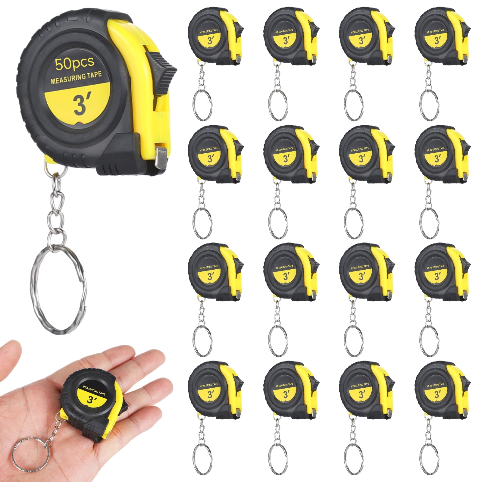 50 PCS Small Tape Measure Keychains, 3 Ft Measuring Range Mini Retractable Measuring Tape Key Chains, Pocket Portable Measurement Tape Bulk for Favors Birthday Gift Daily