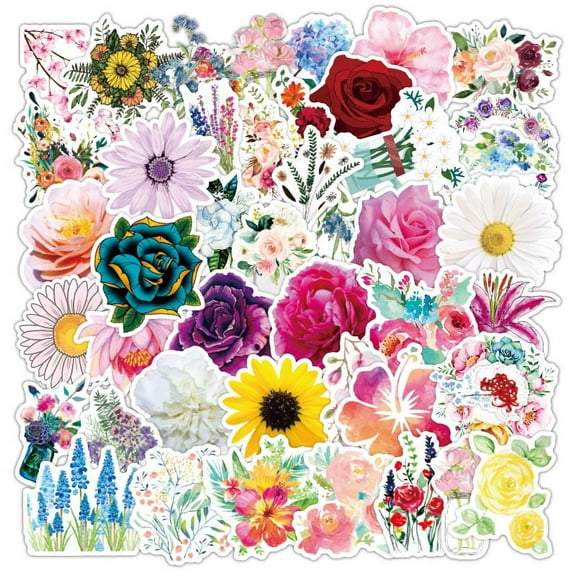 50 PCS Stickers Pack, Waterproof Cute Cool Teens Funny Theme Stickers, DIY Fashion Trendy Creative Decal, Personalized Your Own MacBook , Laptop, Guitar, Luggage, Skateboard, Car (Flowers 2)