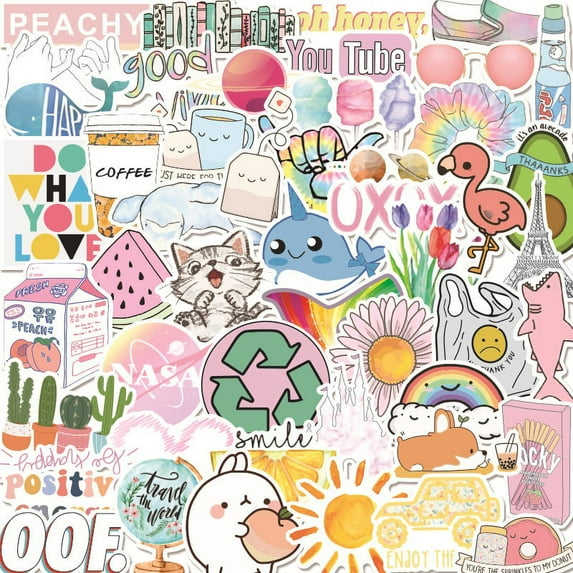 50 PCS Stickers Pack, Waterproof Cute Cool Teens Funny Theme Stickers, DIY Fashion Trendy Creative Decal, Personalized Your Own MacBook , Laptop, Guitar, Luggage, Skateboard, Car